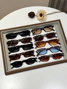 10pcs/Set Women's Plastic Multicolor Cat Eye Full Frame Tinted Lens Casual Glasses, Suitable For Daily Life, Vacation, Outdoor Activities - 10 chiếc màu đen sâm panh, cà phê, họa tiết da báo xanh dương. - Xem 2