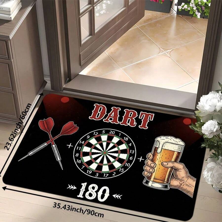 1pc Dart Theme Printed Floor Mat, Dart Board & Beer Creative Pattern Design, Home Entertainment Decorative Mat, Non-Slip Bottom, Flexible Wear-Resistant & Dirt-Resistant Material, Machine Washable, No Fading Or Deformation - Multicolor - View 1