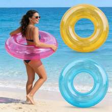 1个 - 120磅半透明复古游泳圈，加厚PVC材质，成人浮力圈，男女通用游泳圈，救生圈，游泳圈 - 彩色 - 查看 2