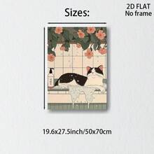 1pc Modern Japanese-Style Bathroom Wall Art - Japanese Black Cat Poster With Green Leaves, Minimalist Aesthetic Canvas Print, Suitable For Home, Bathroom Decor, Zen-Inspired Interior, Perfect For Room Decor, Frameless - Cartoon - View 6