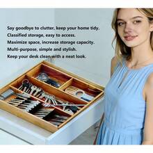 Extra Large Bamboo Drawer Organizer 42x42x9cm | Multi-Compartment Utensil Cutlery Silverware Holder | Kitchen Bathroom Vanity Storage Tray | Home Storage Containers & Cruise Essentials | US Warehouse Fast Shipping - 查看 7