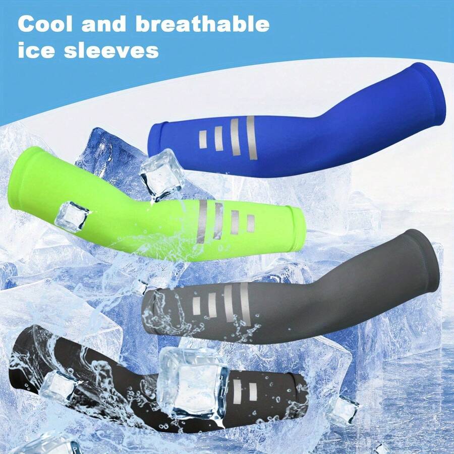 Breathable, Sun-Protective, Cooling Arm Sleeves With UV Protection - Featuring Reflective Stripes, Unisex, Ideal For Outdoor Sports, Cycling, Hiking, And Running - Green - View 1
