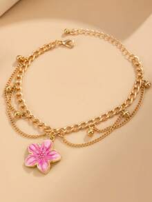 1件手工渐变扎染流苏装饰鸡蛋花吊坠脚链，女士度假风 - 彩色 - 查看 4