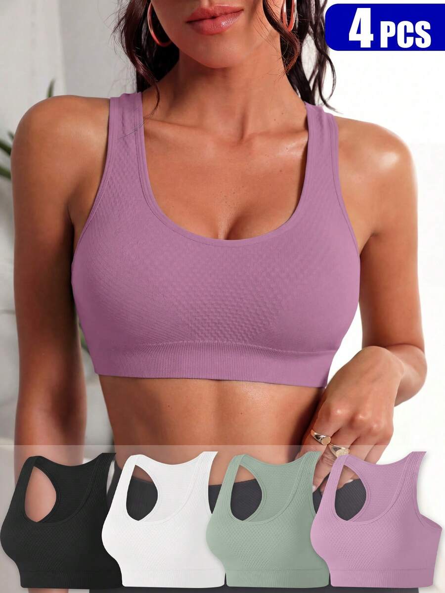 4pcs/Set Sports Bra For Women ,Sport Bra Women Casual Sports Racerback Bras ,Seamless Design, High-Impact Support,Fitness Yoga Workout Tank Tops For Outdoor Running - 彩色 - 查看 1