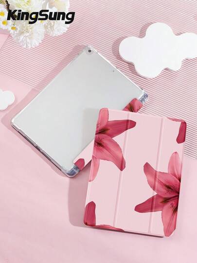 Kingsung 百合花图案平板电脑保护套，适用于 iPad Air 8 (M4) 2026 (11 英寸)、Air 8 (M4) 2026 (13 英寸)、9.7/10.2/10.5/10.9/12.9/Pro 11、第十代、Air 8 (M4) 2026 (11/13 英寸)，也适用于 Galaxy Tab S6 Lite 10.4 英寸。它为 Kindle Paperwhite 第十二代 2024 款和 Kindle 第十一代 2022 款提供软件防摔保护、智能支架/自动唤醒/睡眠功能。
