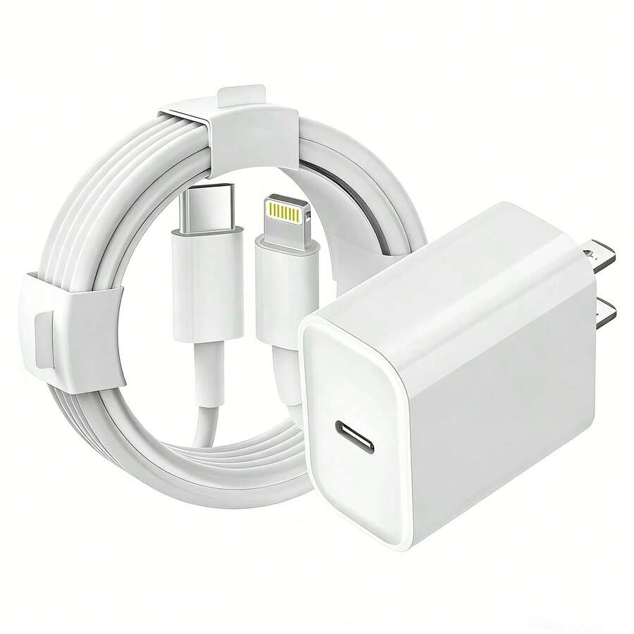 20W PD快充充电器 + 3.3英尺高速充电线，充电稳定快速，兼容 14 Pro Max/14 Pro/14 Plus/14/13/12/11/XS/XR系列，便携式壁挂式充电套装 - 白色 - 查看 1