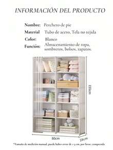 White Dustproof Wardrobe, 2 Rows Of 6 Storage Layers, 155 X 80 X 28 Cm - White - View 9