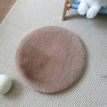 1pc Nordic Style Light-Colored Solid Minimalist Modern Round Faux Rabbit Fur Soft Area Rug, Washable Photoshoot Prop, Creates Cozy Ambiance For Home Decor - Multicolor - View 8