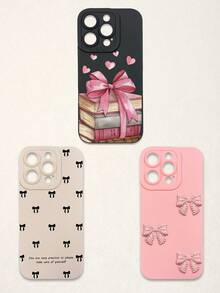 3pcs Bowknot Phone Cases, Soft TPU Full Coverage Anti-Drop Cases With Precise Cutouts, Featuring 3D Rhinestone Bowknot, Healing English Slogan, Hand-Painted Heart Pattern, Suitable For IPhone & Galaxy, Great Gift For Birthday, Holiday, Best Friends - Multicolor - View 67