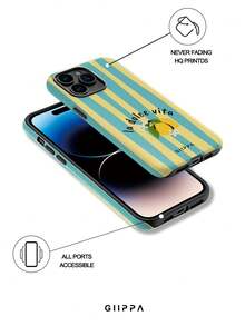 GIIPPA Étui pour téléphone 17 Pro Max avec motif de rayures verticales asymétriques bleu lac et crème, motif de citron et de lettres. Compatible avec iPhone 16 Pro Max, 15 Pro Max, 14 Pro Max. Étui de téléphone coréen élégant et intéressant, convenant aux modèles 11/12/13/14/15/90 Pro Max Plus. Design élégant adapté aux hommes et aux femmes. Cadeau idéal pour Noël, la Saint-Valentin, Pâques, la saison des mariages et les anniversaires pour la petite amie - Multicolore - Voir 3