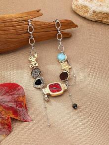 1pc Y2K Style Multi-Element Necklace With Watch/Heart/Star/Butterfly Charms, Fashionable Charm Necklace For Women, Ideal Valentine's Day Gift (Watch Design Symbolizes Capturing The Most Beautiful Moment And Sweetest Memories) - Square Green - 查看 4