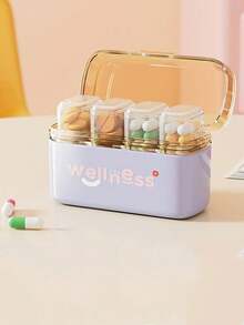 1pc Portable 4-Slot/7-Slot Weekly Pill Box With Lid, Dust-Proof Long Transparent Storage Box. Perfect For Outdoor, Travel Storage Of Pills, Vitamins And Medications (English Letters On Sticker Part Randomly Colored) - Multicolor - View 13