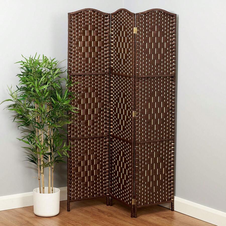 Solid Weave Handmade Wicker Room Divider - Dark Brown - View 1