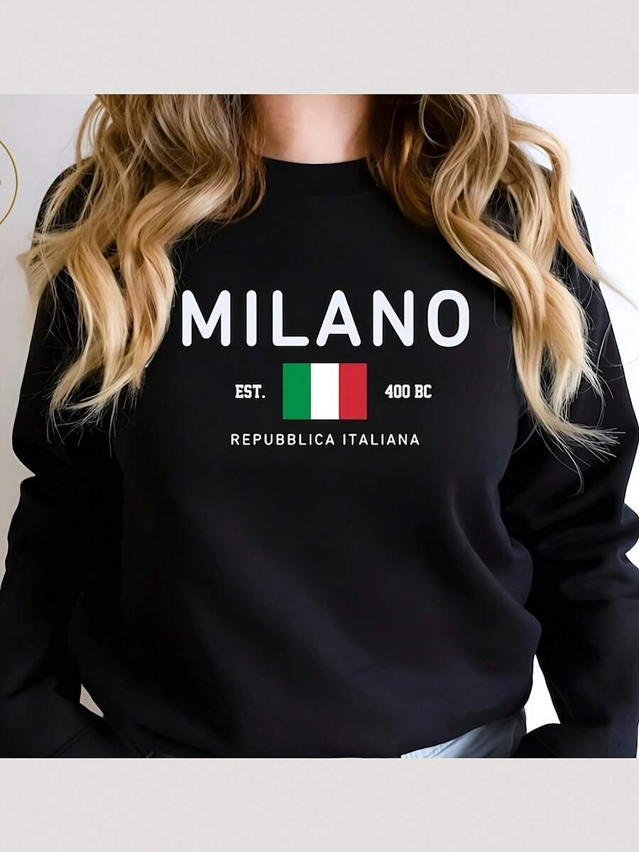 Milano Italy Sweatshirt, Italian City Crewneck, Milan Flag Sweater, Repubblica Italiana Gift, Italy Travel Pullover, Milan Sweatshirt, Italy - màu đen - Xem 1
