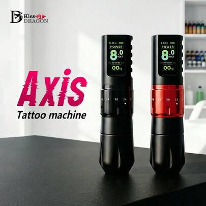 Kiss Of Dragon 1PC Axis Wireless Tattoo Machine Adjustable 2.0-4.2mm Stroke Rotary Cartridge Tattoo Pen With 1600mAh Power Coreless Motor For Tattoo Artist