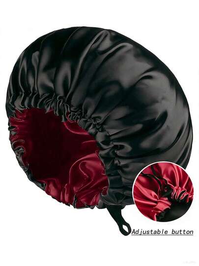 1 Stück doppelseitige Satin Schlafhaube mit verstellbarem Knopf, umkehrbarer Seide Haarbehandlung geeignet für lockiges Haar, Nacht Haarpflege Stirnband