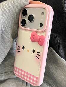 SANRIO 新款韩版Hello Kitty大脸表情粉色格子3D蝴蝶结TPU防震软壳手机壳，兼容 17 Pro Max/17 Pro/17/16 Pro/16 Pro Max/16/15 Pro Max/14 Pro Max/14 Pro/13/13 Pro Max/13 Pro/12 Pro Max/12 Pro/12，时尚独特卡包手机壳，送给女朋友、闺蜜的绝佳礼物 - 彩色 - 查看 3