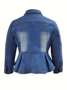 Damen Denim Jacke in Große Größen mit Einzelreihe, Falten, vielseitig für den täglichen Gebrauch - Blau - Übersicht 7