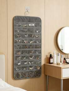 1 pieza Bolsa colgante de almacenamiento de joyas de doble cara con 80 bolsillos, organizador de joyas para armario - Multicolor - Ver 1