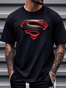 2026 Men's Casual T-Shirt, Printed With Justice League Design, Regular Fit, Suitable For Spring, Summer And Autumn, Streetwear Style. - 黑色 - 查看 6