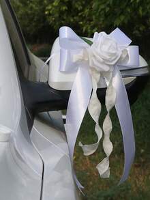 1pc White Butterfly Decor For Wedding Car Rearview Mirror, Backrest, Door Handle, Rearview Mirror, Faux Flower Bouquet, Ribbon, Wedding Wrist Corsage, Indoor Home Decor - Multicolor - View 5