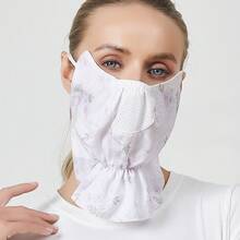 áscara Facial Protectora Contra el Sol, Transpirable y con Diseñde Hojas para Uso en Exteriores - Hojas y flores de color beige - Ver 9