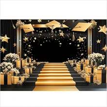 1pc 2D Flat Graduation Celebration Photography Backdrop Banner, Black Metal Graduation Cap Design, Suitable For Outdoor Graduation Photos, Dance Party Decor And Holiday Occasions, Indoor Party Banners, General Celebration Events, Family Gatherings, Holiday Parties, Photo Booth Props, Vibrant Vinyl Material - Multicolor - View 15