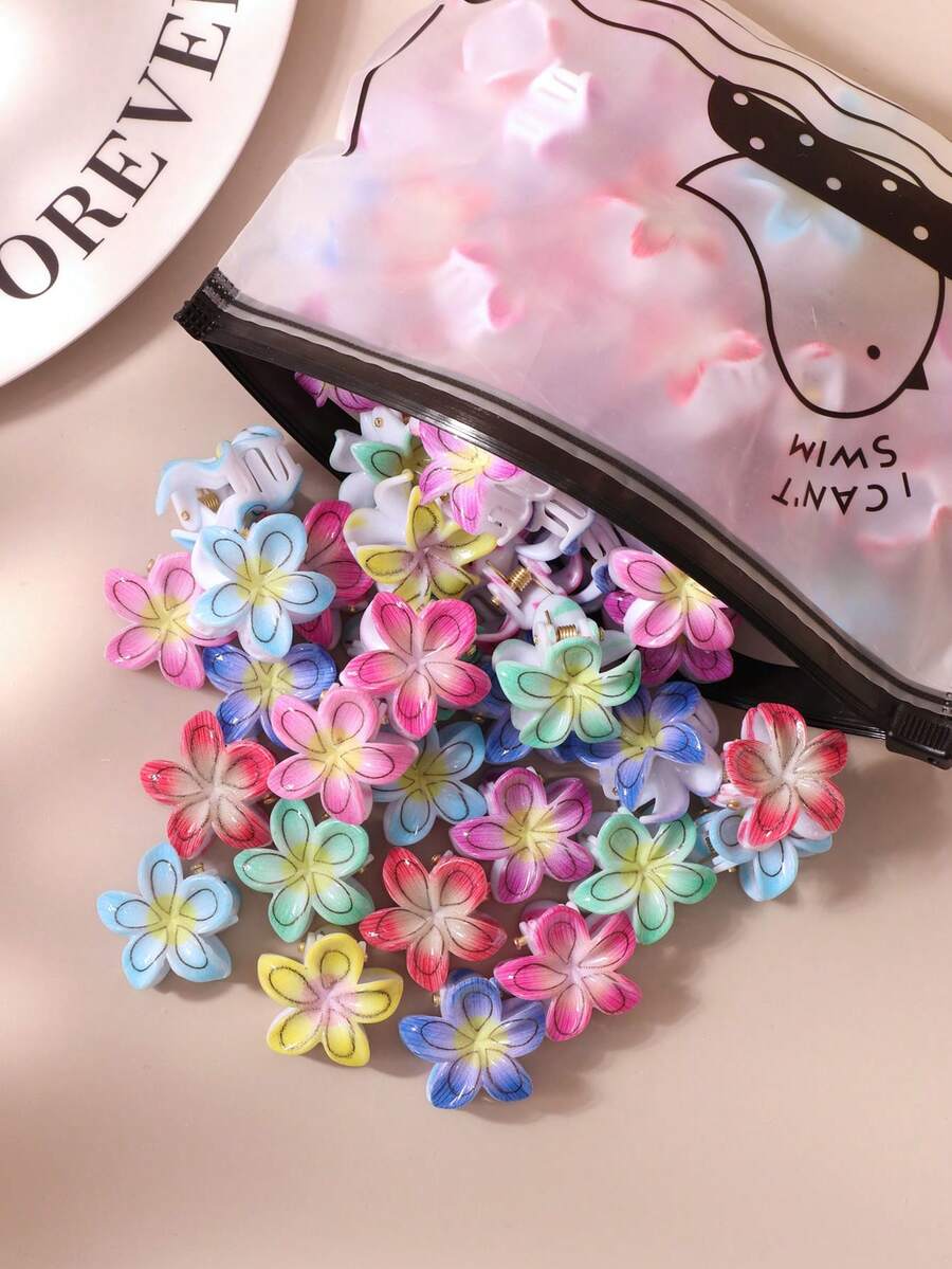 10/20/30pcs Muted Color Diagonal Striped Daisy Flower Hair Clips, Minimalist Cute Bangs Side Clips (Random Color),Festival,Party - Multicolor - View 1