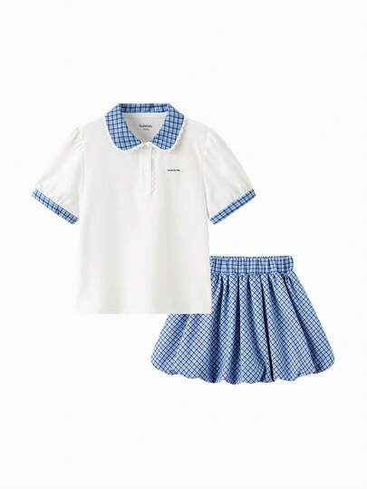 Balabala Bộ đồ hai mảnh mùa hè cho bé gái 2026, áo cotton mềm mại và chân váy xòe, nhẹ, thoáng khí, trang phục dễ thương ngọt ngào.