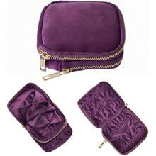 1 pieza Estuche de viaje para joyas de 2 capas - Organizador vintage con 11 bolsillos, bolsa pequeña para joyas de mujer con collares, aretes y anillos, con cremallera de metal suave - Multicolor - Ver 8