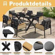 Modern Outdoor Sofa Set, Relaxation And Meeting Set For Several People, Iron Frame, Braided Armrests, Seat Cushions Included. - 黑色+自然木材色 - View 5