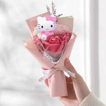 SANRIO 三丽鸥手工仿真玫瑰花，Hello Kitty仿真康乃馨花束，创意母亲节礼物，可重复使用的花束套装，Hello Kitty玫瑰花束，实用教师节礼物，Hello Kitty圣诞节、情人节、母亲节创意花束礼物 - 彩色 - 查看 6