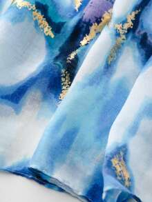 Women's French Metallic Ink Gradient Scarf, Golden Texture Abstract Print Scarf, Versatile For Vacation And Commute, Long Shawl Beach Wrap - Blue - View 4