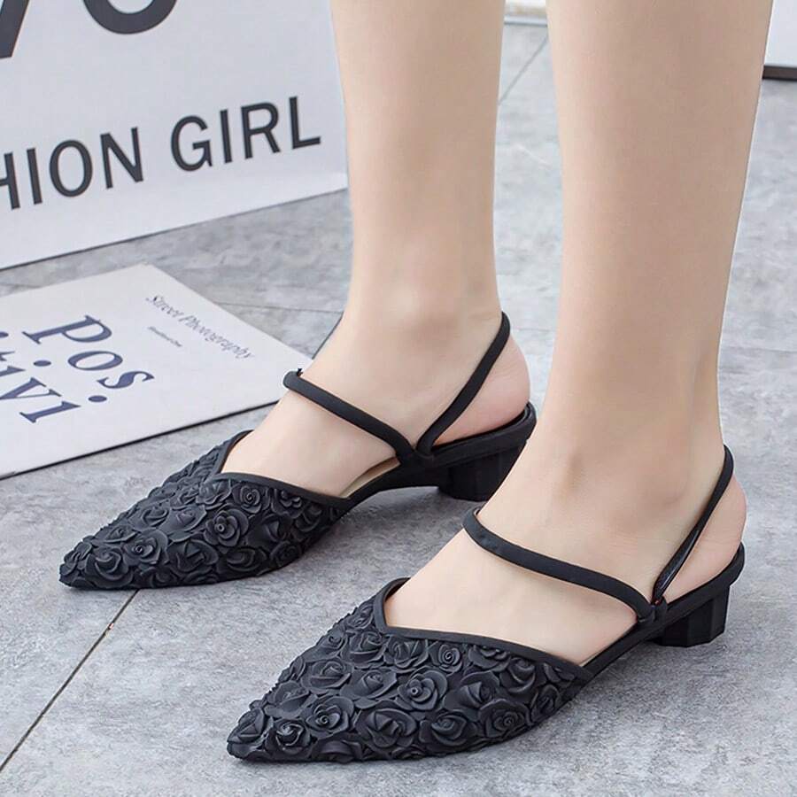Zapatos de tacón para mujer Sandalias de tacón bajo con punta de rosa para mujer, sandalias de punta para chicas, sandalias de exterior, sandalias todoterreno antideslizantes para estudiantes, sandalias de media puntera, sandalias de punta para primavera-otoño, sandalias de tacón grueso de moda, sandalias de doble uso impermeables de verano, sandalias de punta abierta de plástico, sandalias de tacón medio antideslizantes de moda para mujer - Negro - Ver 1