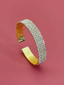 1pc Fashionable Full Rhinestone Women's Bracelet, Versatile Daily Wear, Party Accessory - Yellow Gold - View 10