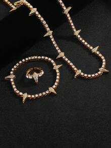 Bộ nhẫn choker đính đá vàng hồng hình gai nhọn và dây chuyền tennis đính đá. - Vòng cổ gai nhọn sáng bóng - Xem 2
