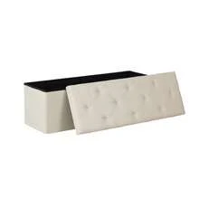 Otomana plegable de 43 pulgadas con almacenamiento, banco de almacenamiento para mesita de noche con cubierta de lino y cojín, reposapiés adecuado para dormitorio, sala de estar, beige - lino beige - Ver 9