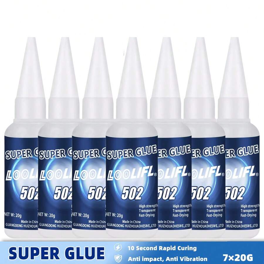 LOOLIFL 502 Super Pegamento 20g, 1-7 piezas de Cianoacrilato transparente adhesivo instantáneo para plástico, metal, madera, cerámica, manualidades y reparación DIY - AD502 - Ver 1
