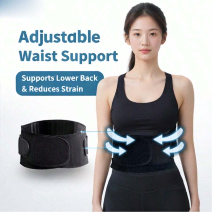 Adjustable Waist Support Belt For Women Men, Black Lumbar Wrap With Double Elastic Straps, Wide Compression Waistband, Breathable Mesh Back Support Belt For Workout Fitness Training Running Walking Daily Wear - Black - View 1