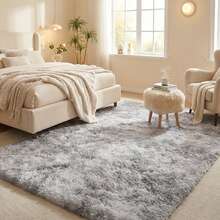 1PC, Tie-Dye Light Gray Rectangular Long Plush Area Rug | Soft Carpet | Easy To Maintain | Autumn And Winter Home Decor Rug | Suitable For Living Room, Bedroom, Study, Suitable For All Seasons, Easily Creates A Cozy Home Atmosphere. - Tie-dye Light Gray - View 14