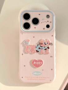 可爱3D刺绣条纹猫咪图案手机壳，适用于 17 Pro Max，柔软保护套，兼容 16 Pro、15、14、13、12、11，最佳礼物 - 粉色 - 查看 1