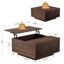 Lift Top Coffee Table Wood Square Coffee Table with Storage Farmhouse Coffee Tables with Hidden Storage Compartment Center Table with Lifting Tabletop for Living Room Home Office Walnut - Nuez - Ver 3