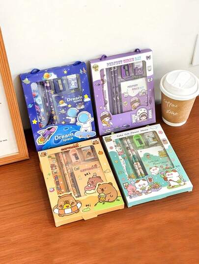 Bộ văn phòng phẩm 4 món hình cá heo | Bộ văn phòng phẩm hình phi hành gia | Bộ văn phòng phẩm hình mèo - 1 mẫu ngẫu nhiên trong 4 kiểu, 6 hộp đựng bút di động với thiết kế chủ đề cá heo - Thích hợp cho học sinh và văn phòng - Món quà Giáng sinh hoàn hảo, Bộ quà tặng Giáng sinh | Lễ hội