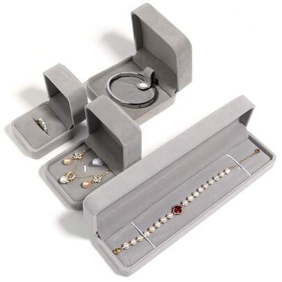 1pc Gray Velvet Jewelry Box, Multi-Size Luxury Elegant Earring, Pearl Necklace, Bracelet Gift Packaging Box