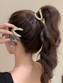2pcs V-Shaped Hair Clips, Strong Grip, High-End Rhinestones, Half-Bun Hairstyle, Women's Occipital Hair Clips, Fashion Hair Accessories, High Ponytail Fixation Tool, Anti-Flattening Hair Clips, Suitable For Thick Ponytails And High Buns, Hollow Alloy Design Increases Hair Volume,Summer,Holiday,Travel, Head Accessories,Festival,Birthday - Multicolor - View 5