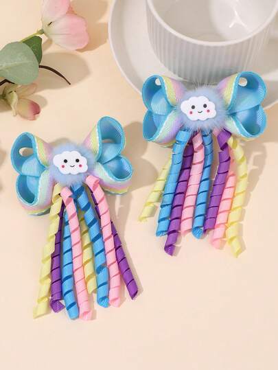 2 chiếc nơ cài tóc nhiều màu sắc cho bé gái, kiểu dáng đám mây bông xù, kẹp tóc tua rua xoăn, kẹp cá sấu dễ thương, thích hợp cho kỳ nghỉ, sinh nhật, lễ hội âm nhạc, tiệc cưới, mùa hè, bãi biển, phụ kiện tóc cho tuổi teen.