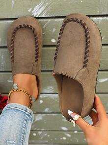 2026 厚底穆勒凉鞋，女士闭趾复古拖鞋，春夏新品 - 卡其色 - 查看 1