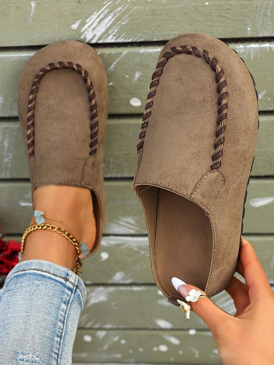 2026 厚底穆勒凉鞋，女士闭趾复古拖鞋，春夏新品 - 卡其色 - 查看 1