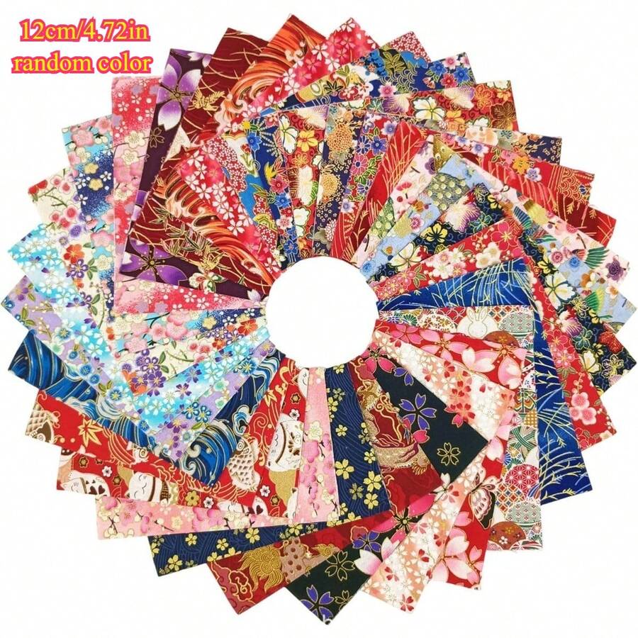 30/50/100pcs 12*12cm Japanese Style 100% Polyester Pre-Cut Squares, Random Patterns - 12cm Pre-Cut, Multi-Color Japanese Foil Quilting Fabric Squares For Quilting Various Japanese Designs - Japanese Style - View 1