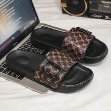 Men's Slippers With Retro Pattern, One-Strap, Non-Slip, Wear-Resistant, Flat, Comfortable And Versatile - Brown - View 2